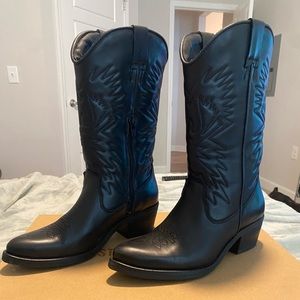 Steve Madden Hayward Black Leather Cowboy Boots